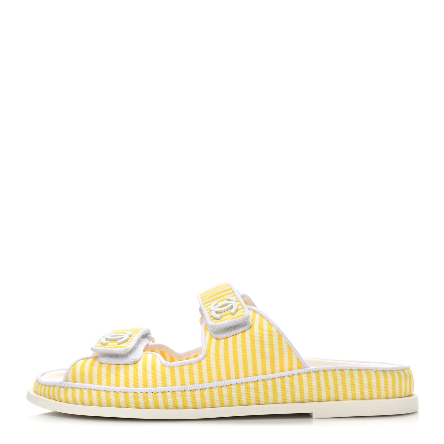 Printed Calfskin Velcro Dad Flat Mules 39 White Yellow