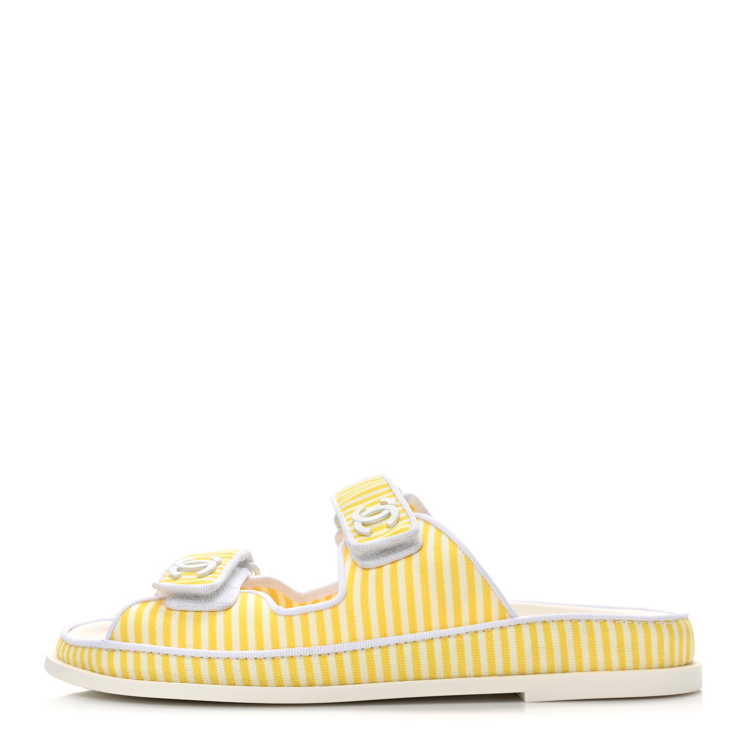 Chanel Printed Calfskin Velcro Dad Flat Mules 39 White Yellow 1 of 8