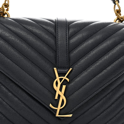 Saint Laurent Sheepskin Matelasse Chevron Monogram Medium College Bag Deep Marine 5 of 12