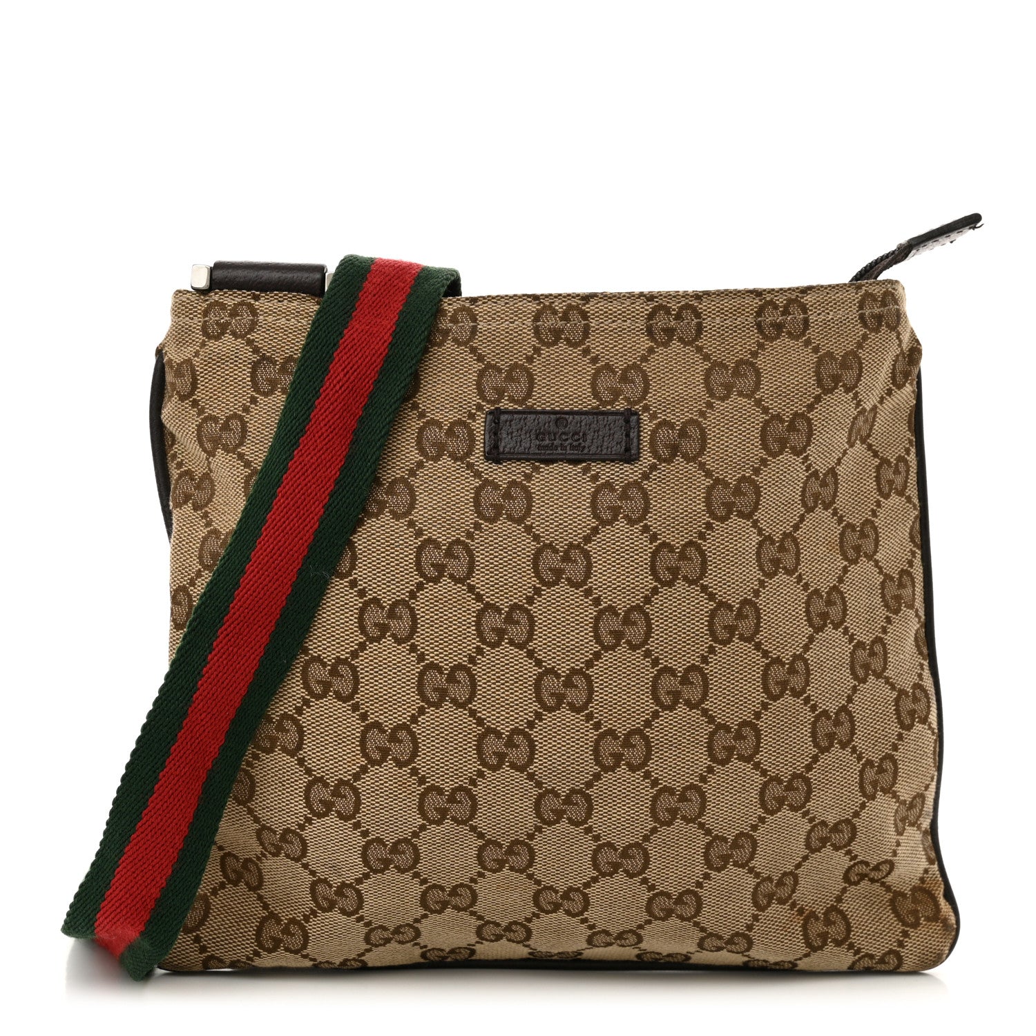 Gucci Monogram Web Small Flat Messenger Bag Brown 1 of 14