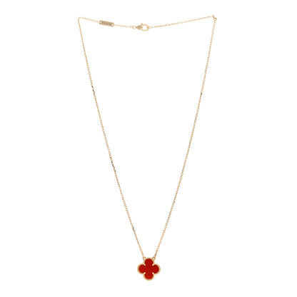 Van Cleef & Arpels 18K Yellow Gold Carnelian Vintage Alhambra Pendant Necklace 3 of 6