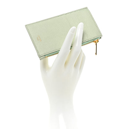Celine Grained Calfskin Zipped Card Holder Vert D'eau 2 of 13
