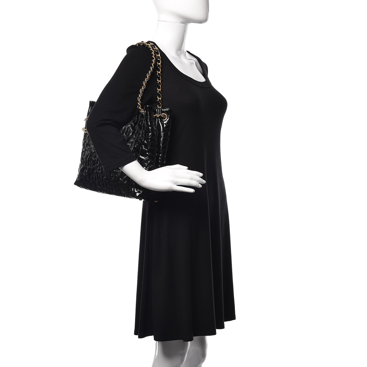 Crackled Patent Puzzle Tote Black