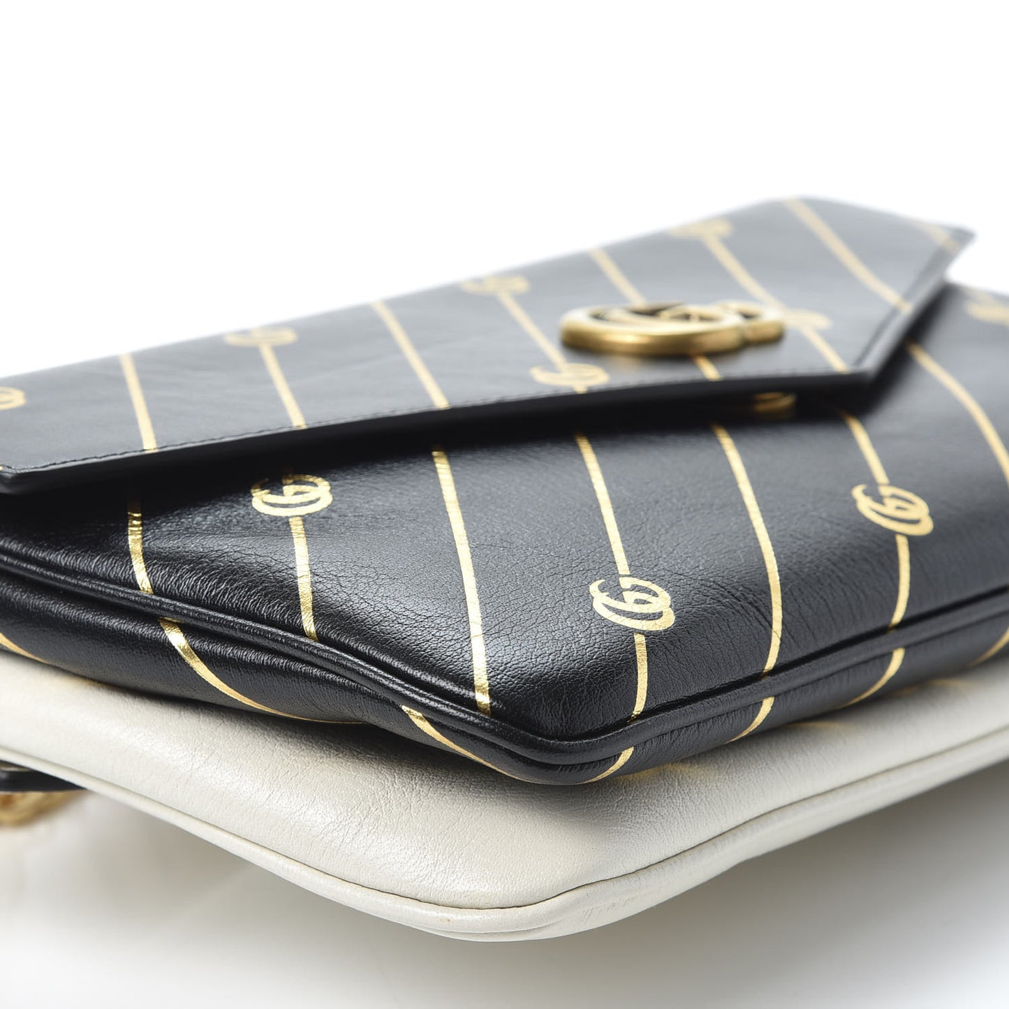 Calfskin Diagonal GG Medium Thiara Double Envelope Shoulder Bag Black White