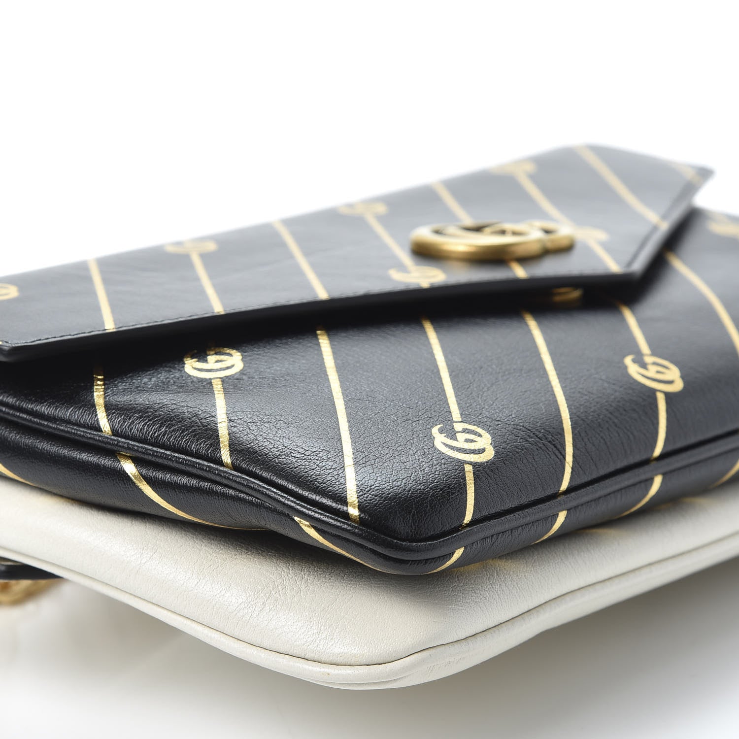 Gucci Calfskin Diagonal GG Medium Thiara Double Envelope Shoulder Bag Black White 6 of 10