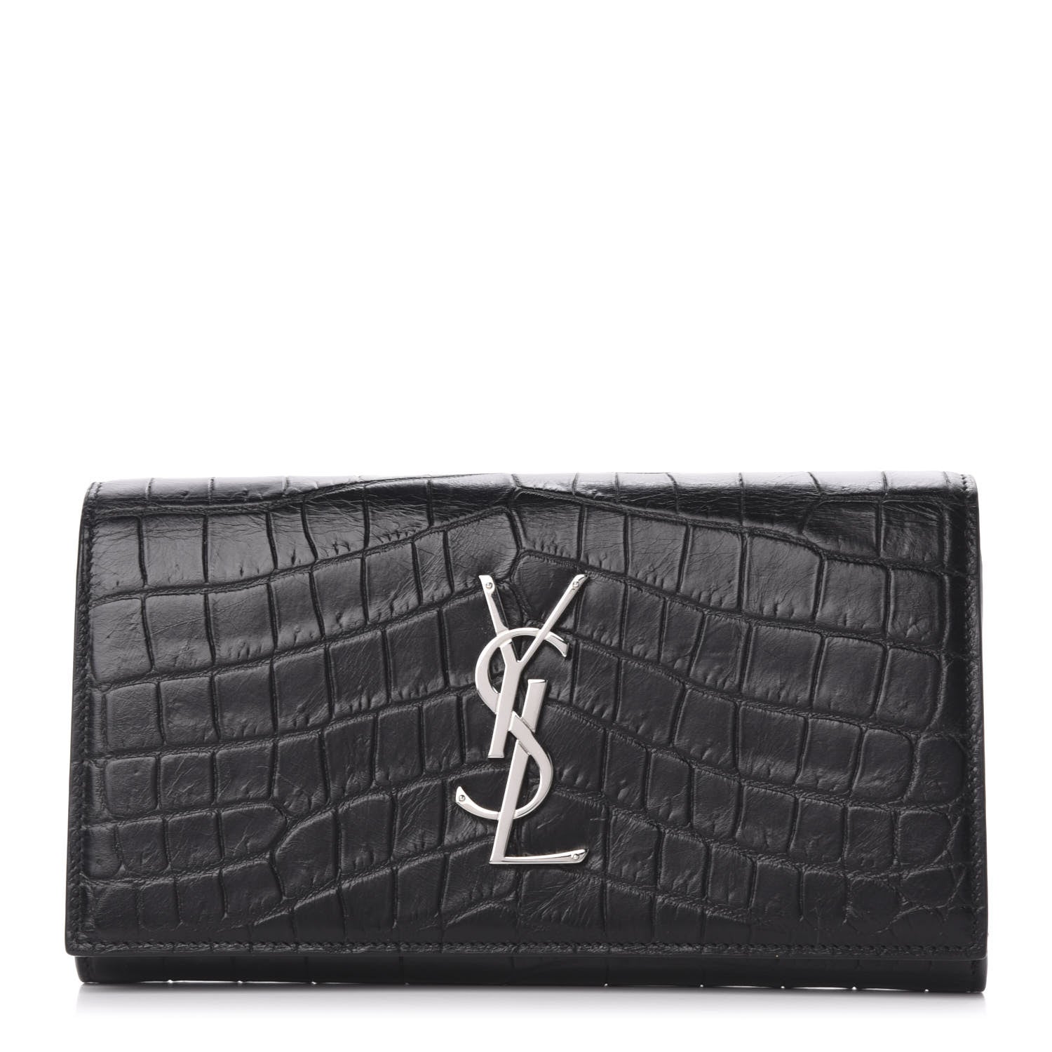 Saint Laurent Calfskin Crocodile Embossed Monogram Flap Wallet Black 1 of 7