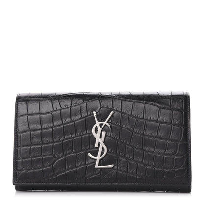 Saint Laurent Calfskin Crocodile Embossed Monogram Flap Wallet Black 1 of 7