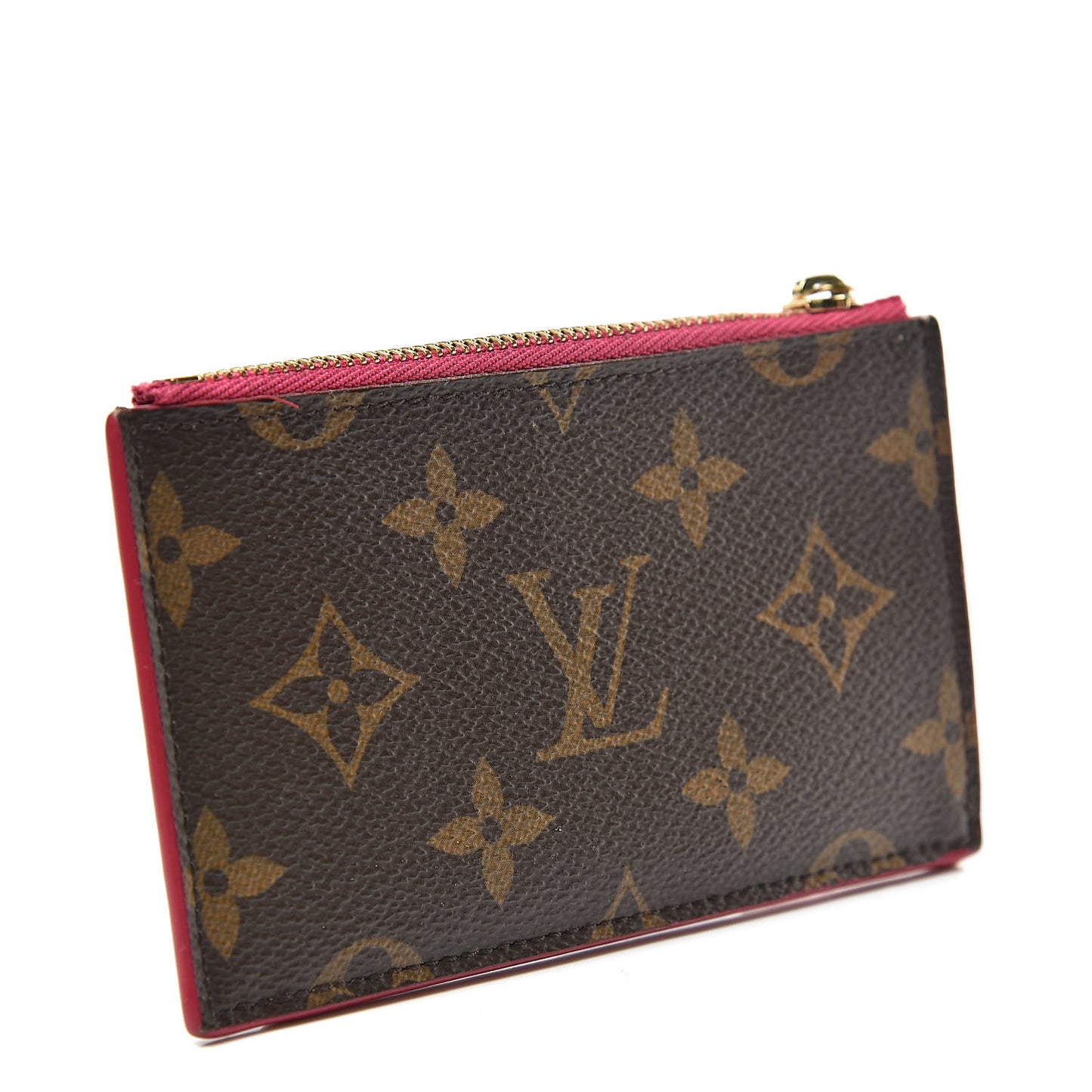 Monogram Blooming Flowers Zipped Card Holder Hot Pink Rose Ballerine