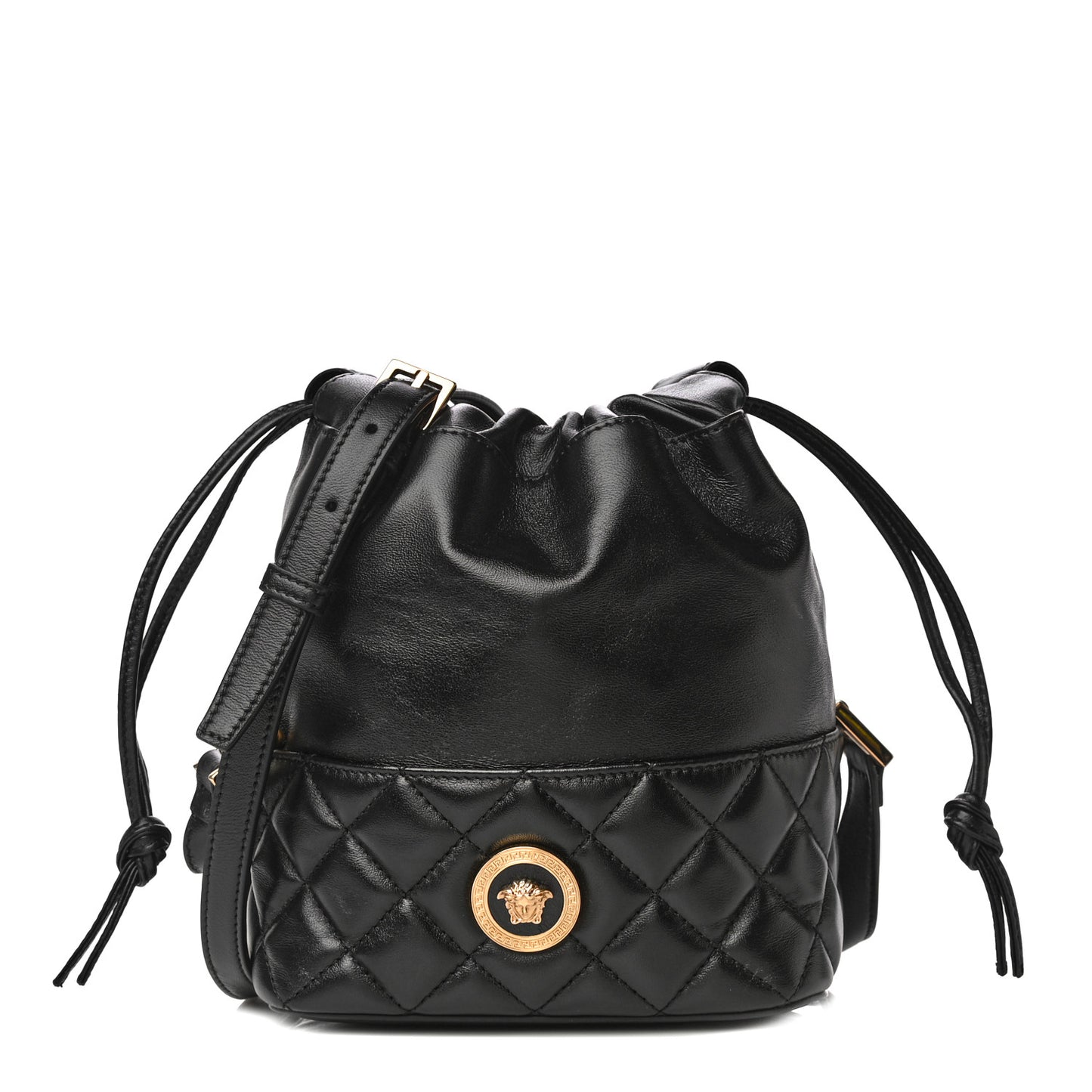 Nappa Quilted Medusa Bucket Bag Black