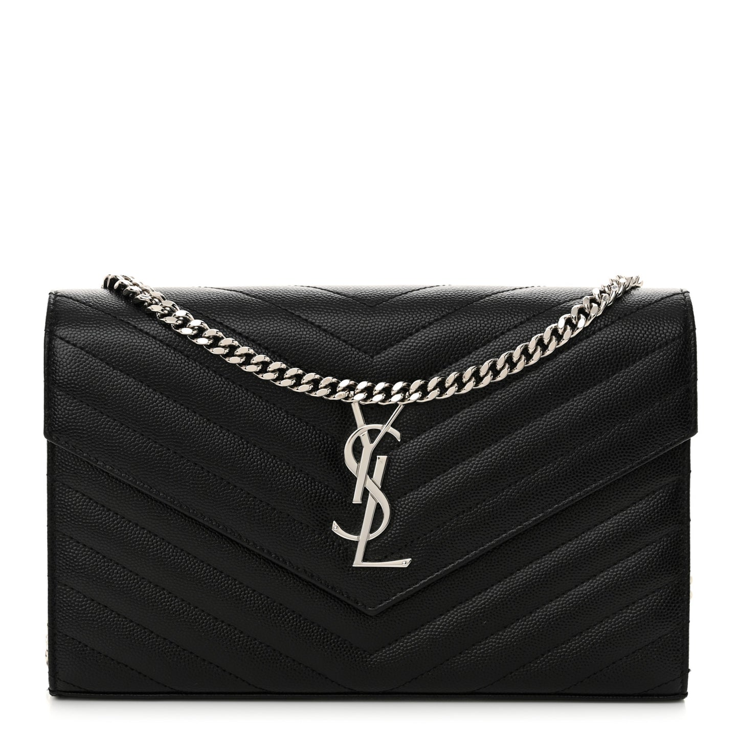 Grain De Poudre Matelasse Chevron Monogram Chain Wallet Black