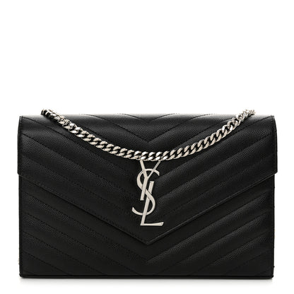 Saint Laurent Grain De Poudre Matelasse Chevron Monogram Chain Wallet Black 1 of 14