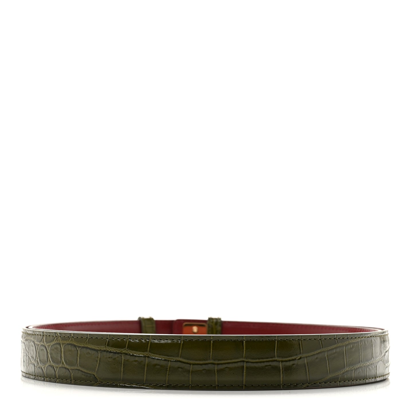 Crocodile Embossed Calfskin Belt  Khaki