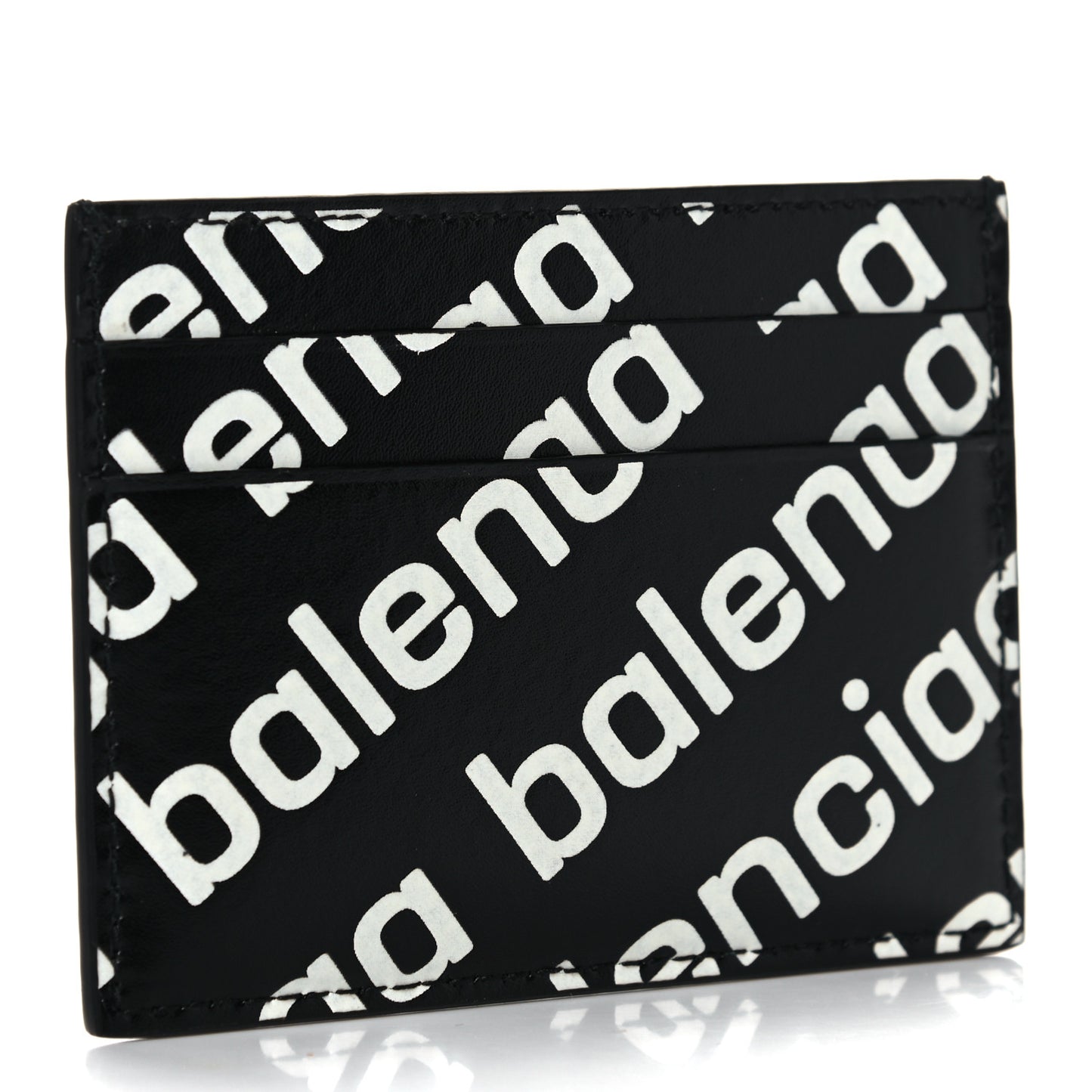 Calfskin Logo Print Cash Card Holder Black