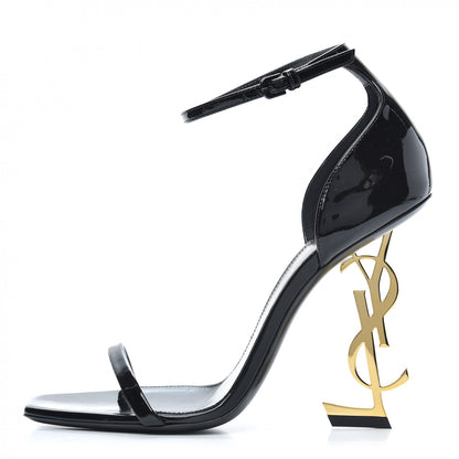 Saint Laurent Patent Calfskin Opyum 110 Sandals 38 Black Gold 1 of 8
