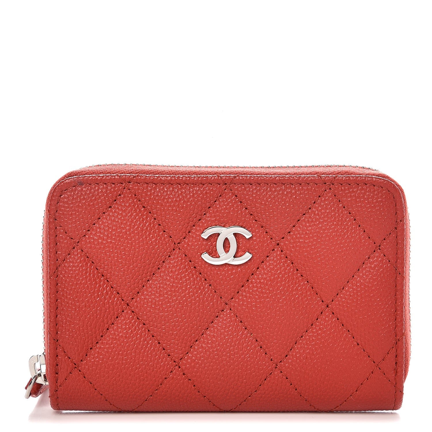 Chanel Caviar Quilted Zip Around Coin Purse Red 1 of 9