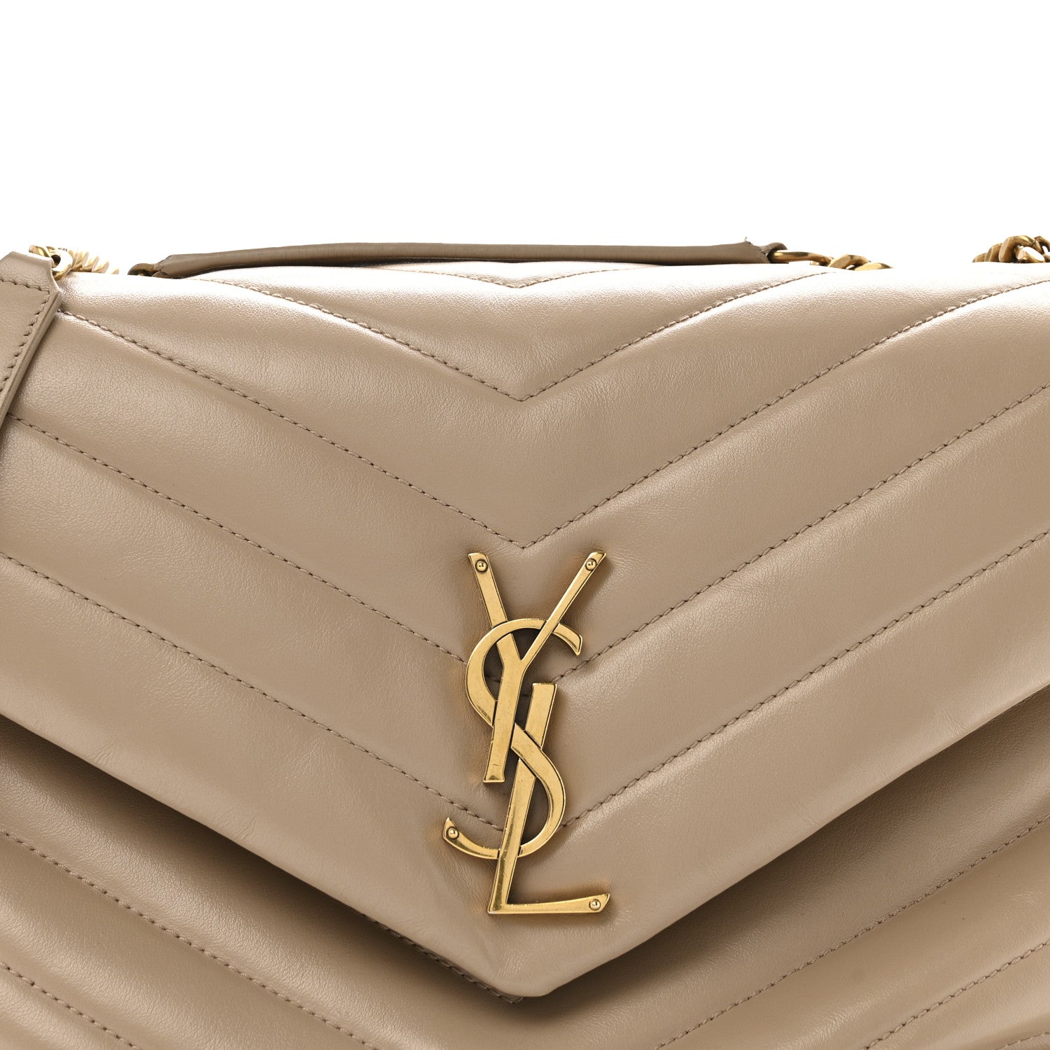 Saint Laurent Calfskin Y Quilted Monogram Medium Loulou Chain Satchel Dark Beige 9 of 18