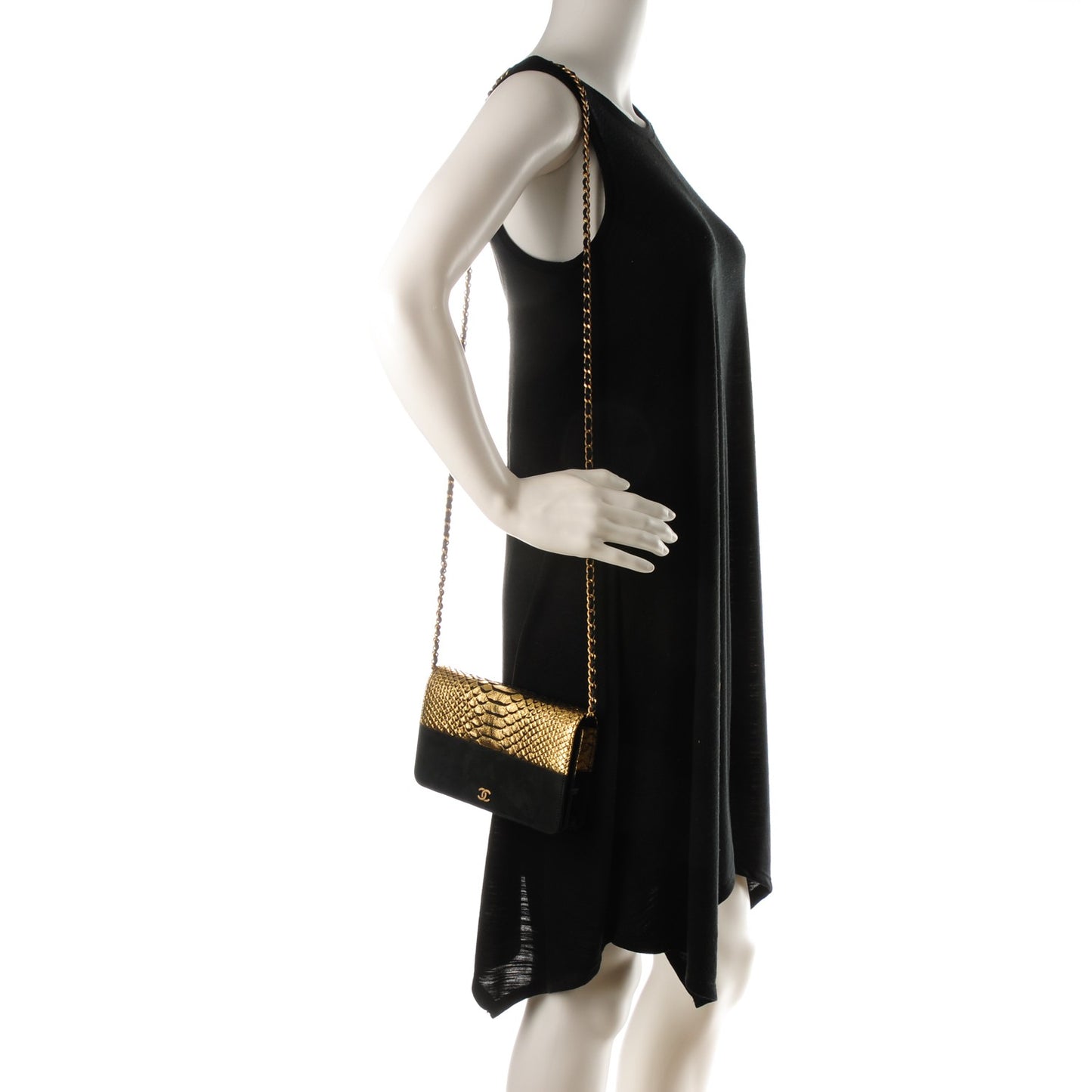 Python Iridescent Calfskin Wallet On Chain WOC Gold Black