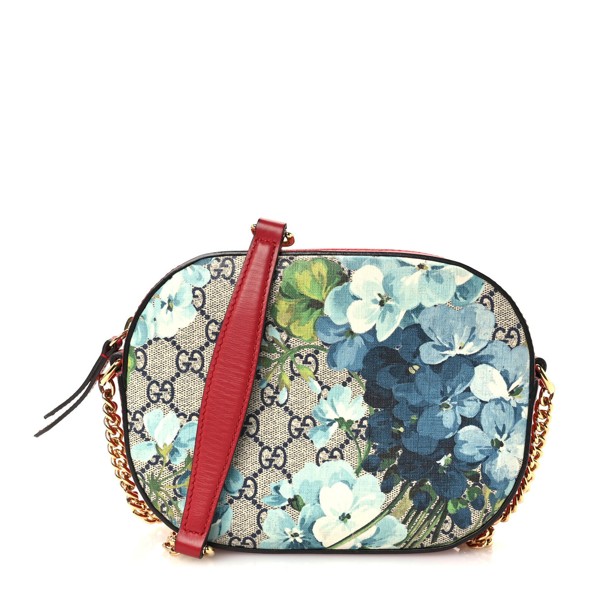 Gucci GG Supreme Monogram Blooms Mini Chain Shoulder Bag Beige Blue Navy Hibiscus Red 1 of 11
