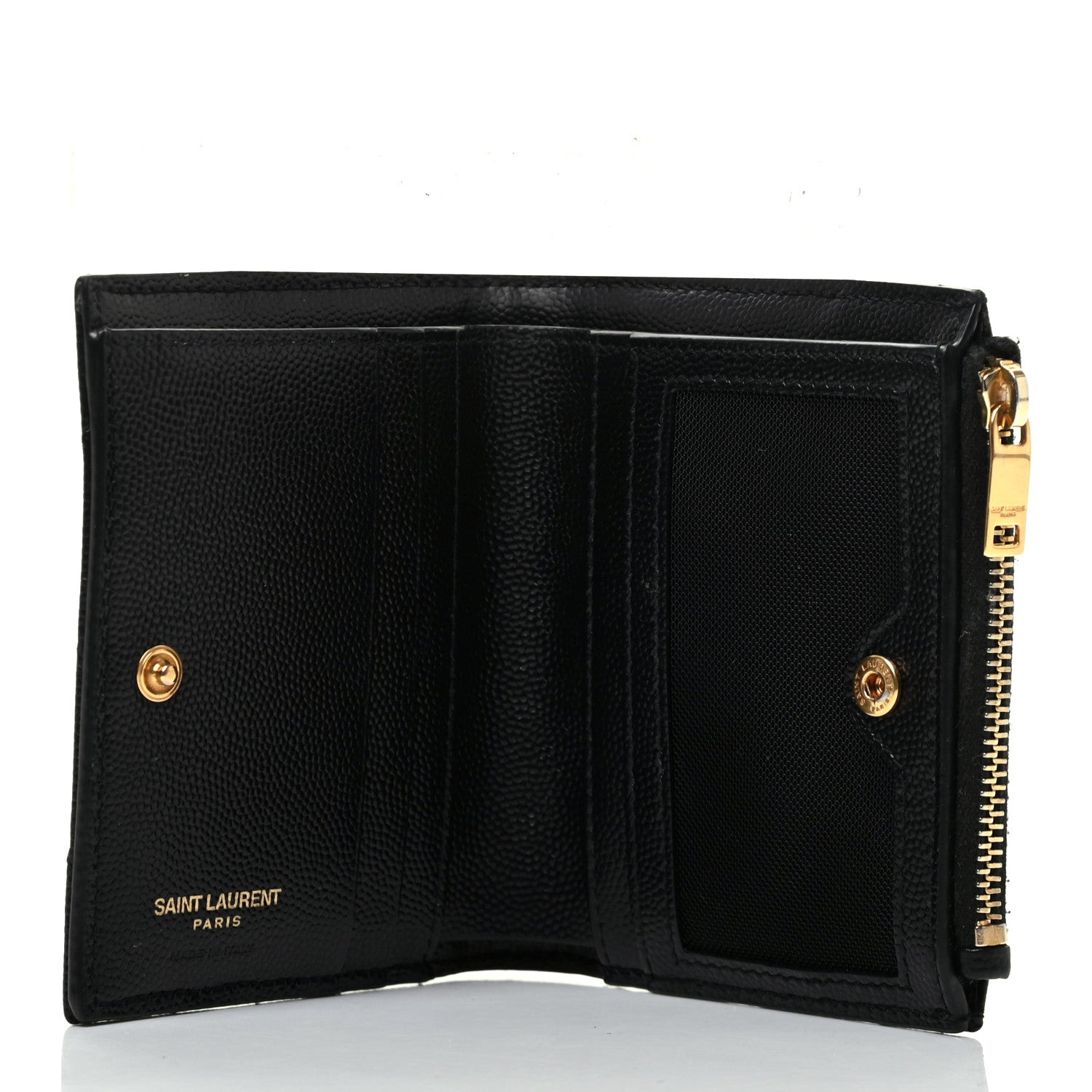 Saint Laurent Grain De Poudre Matelasse Chevron Monogram Zipped Card Case Black 5 of 8