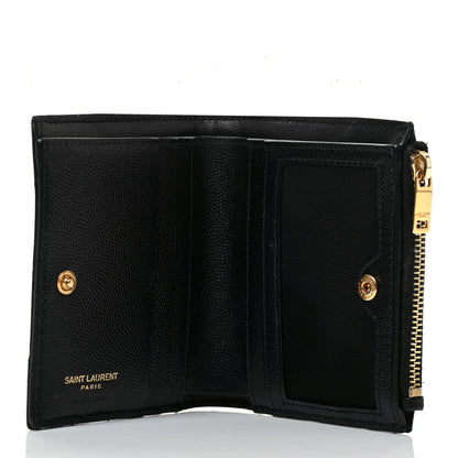 Saint Laurent Grain De Poudre Matelasse Chevron Monogram Zipped Card Case Black 5 of 8