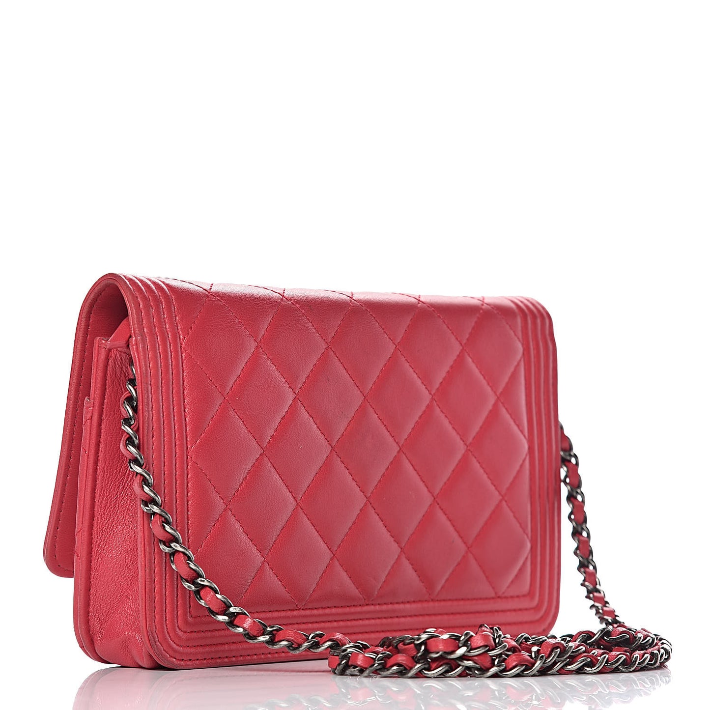 Calfskin Quilted Boy Wallet On Chain WOC Red
