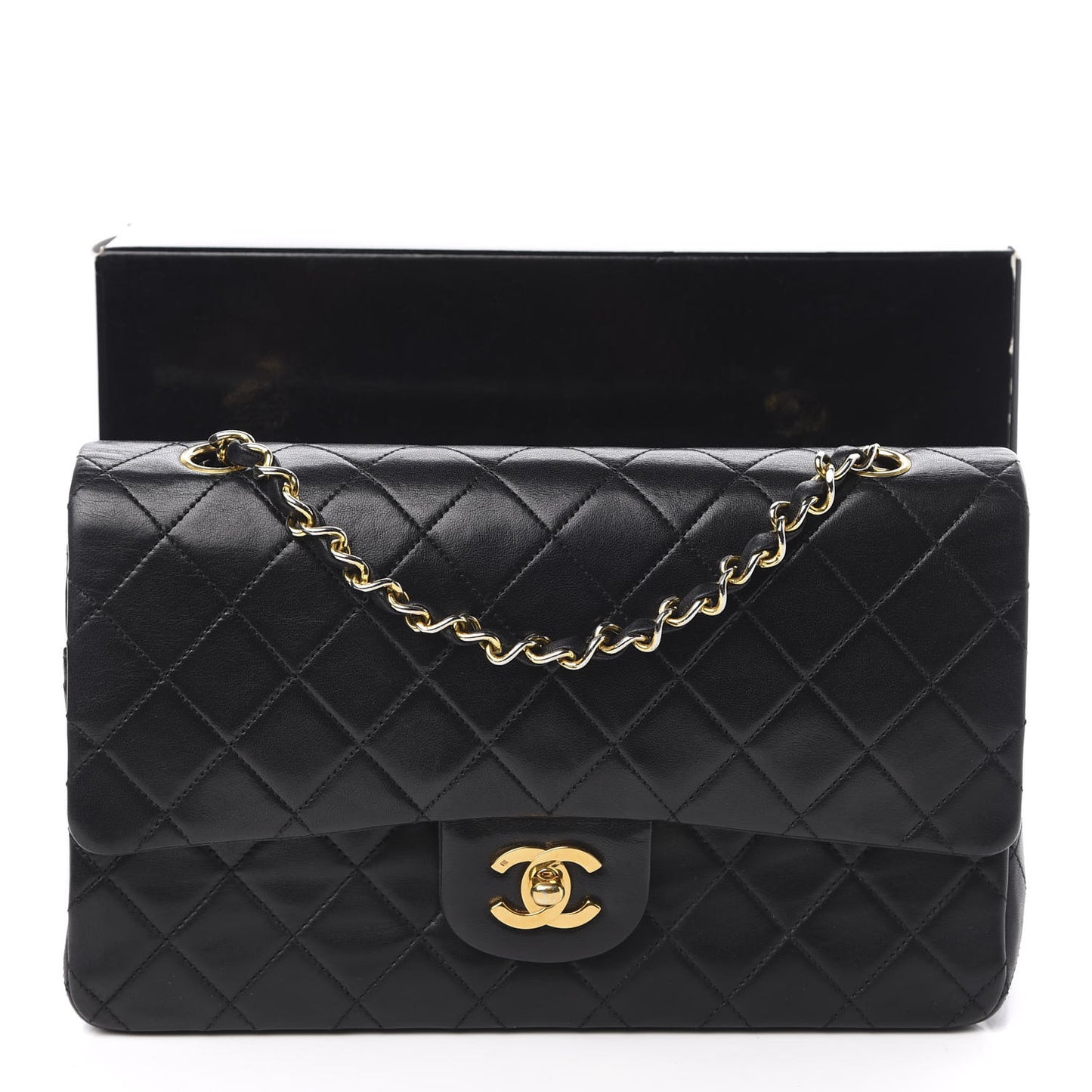 Lambskin Quilted Medium Double Flap Black