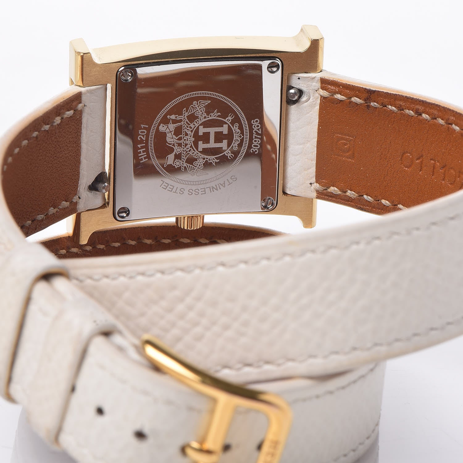 Hermes Stainless Steel Epsom 21mm Heure H Hour Double Tour Quartz Watch Blanc 5 of 7