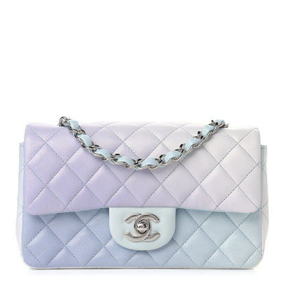 Chanel Perforated Lambskin Quilted Mini Rectangular Flap Light Blue Light Purple White 1 of 11