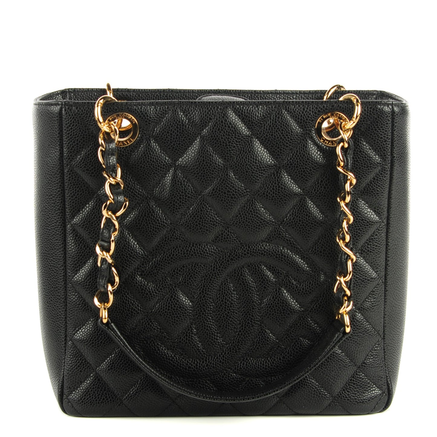 Caviar Quilted Petit Shopping Tote PST Black