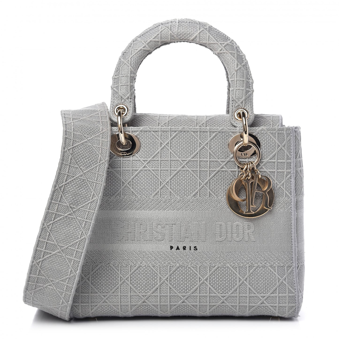Canvas Embroidered Cannage Medium Lady D-Lite Stone Gray