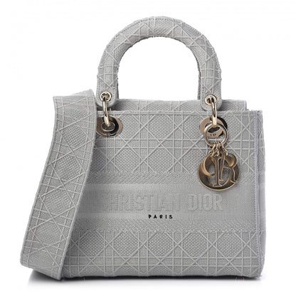 Christian Dior Canvas Embroidered Cannage Medium Lady D-Lite Stone Gray 1 of 10