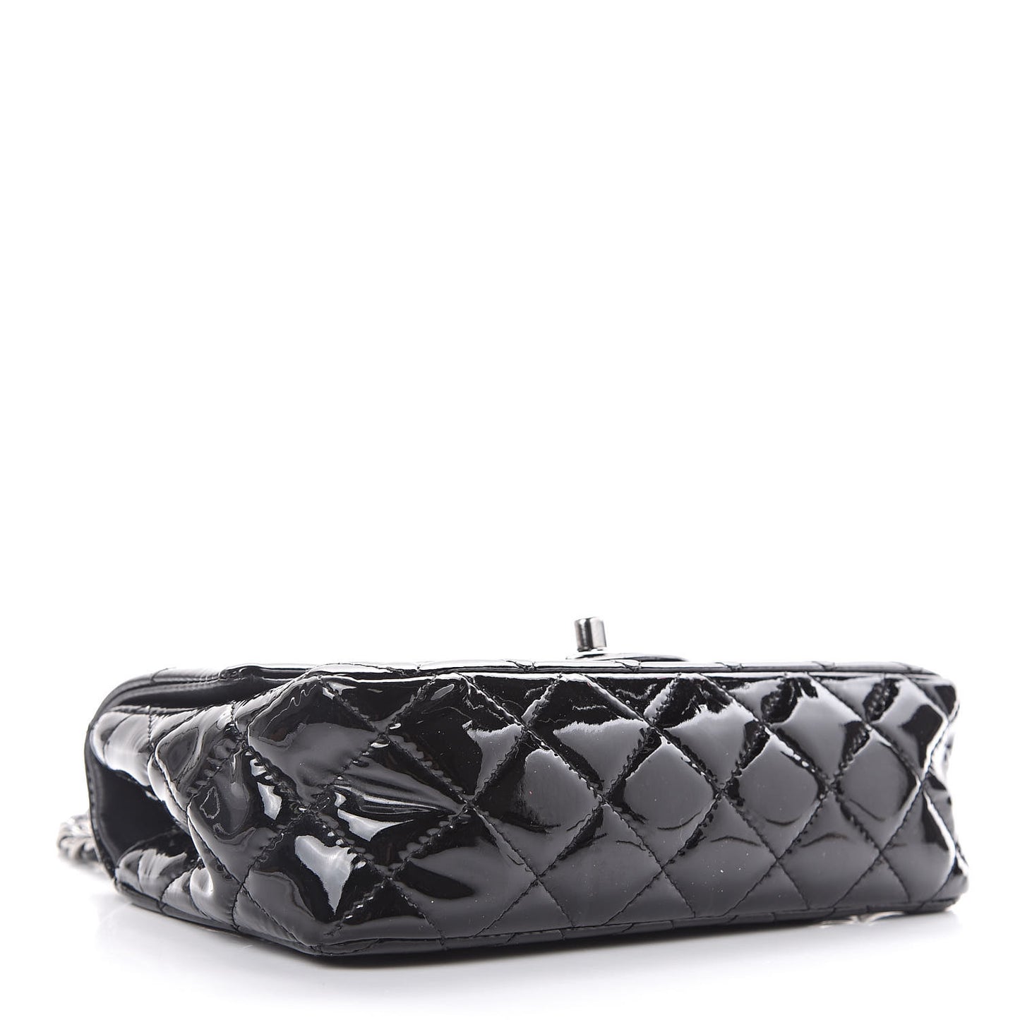 Patent Calfskin Quilted Mini Rectangular Flap Black