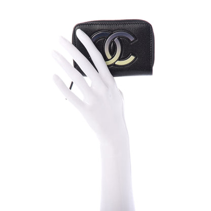 Chanel Caviar CC Small Zip Around Coin Purse Black Blue Green 2 of 8