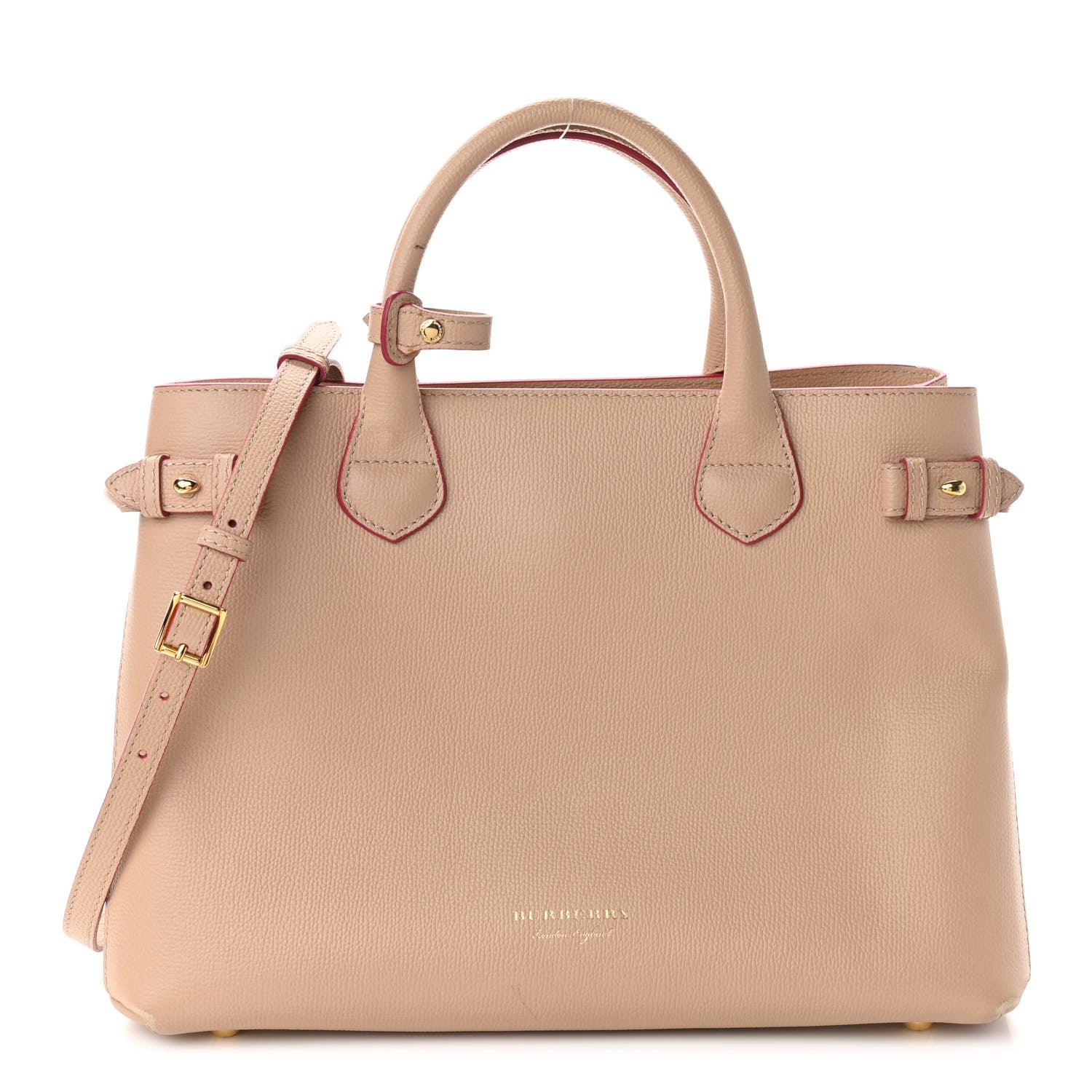 Burberry Grainy Calfskin House Check Medium Banner Tote Beige 1 of 9