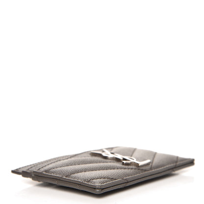 Saint Laurent Grain De Poudre Matelasse Chevron Monogram Credit Card Case Earth 4 of 7