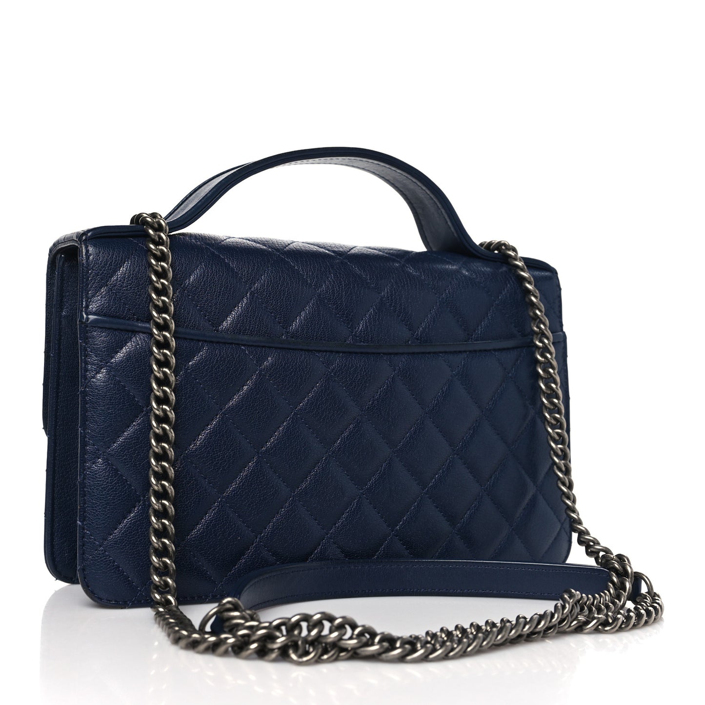 Goatskin Quilted Small CC University Top Handle Flap Blue