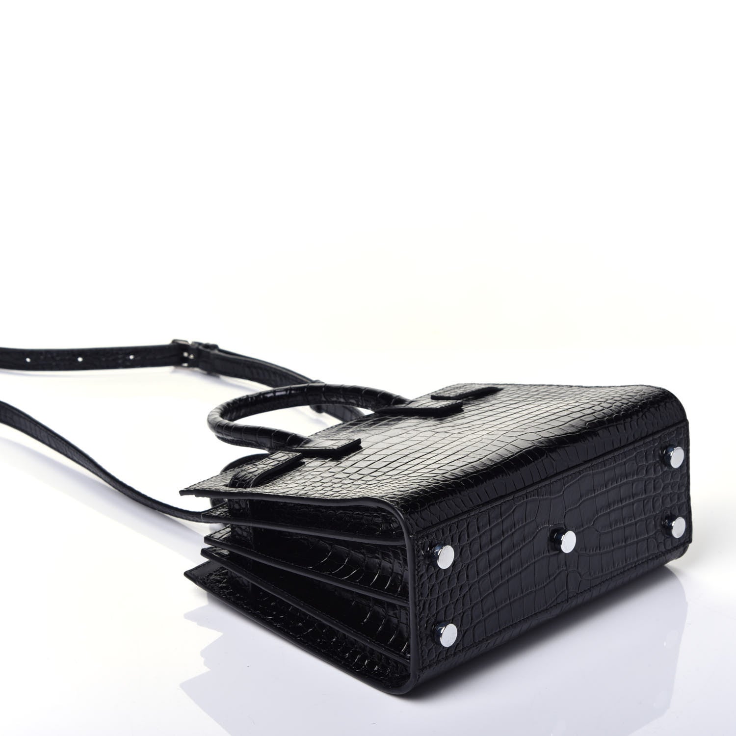 Saint Laurent Calfskin Crocodile Embossed Nano Sac De Jour Black 5 of 10
