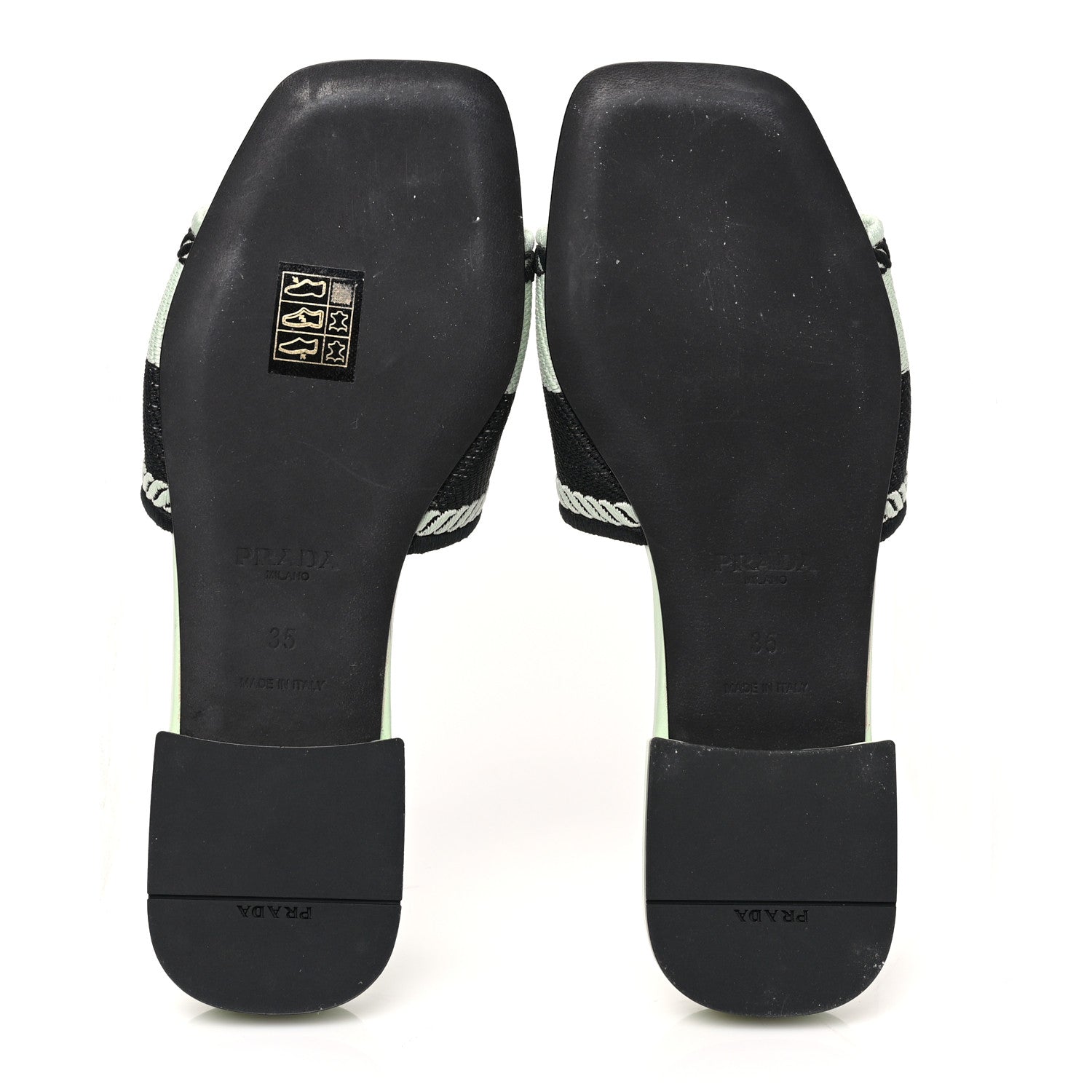 Prada Fabric Logo Embroidered 10mm Slide Sandals 35 Black Acqua 5 of 7