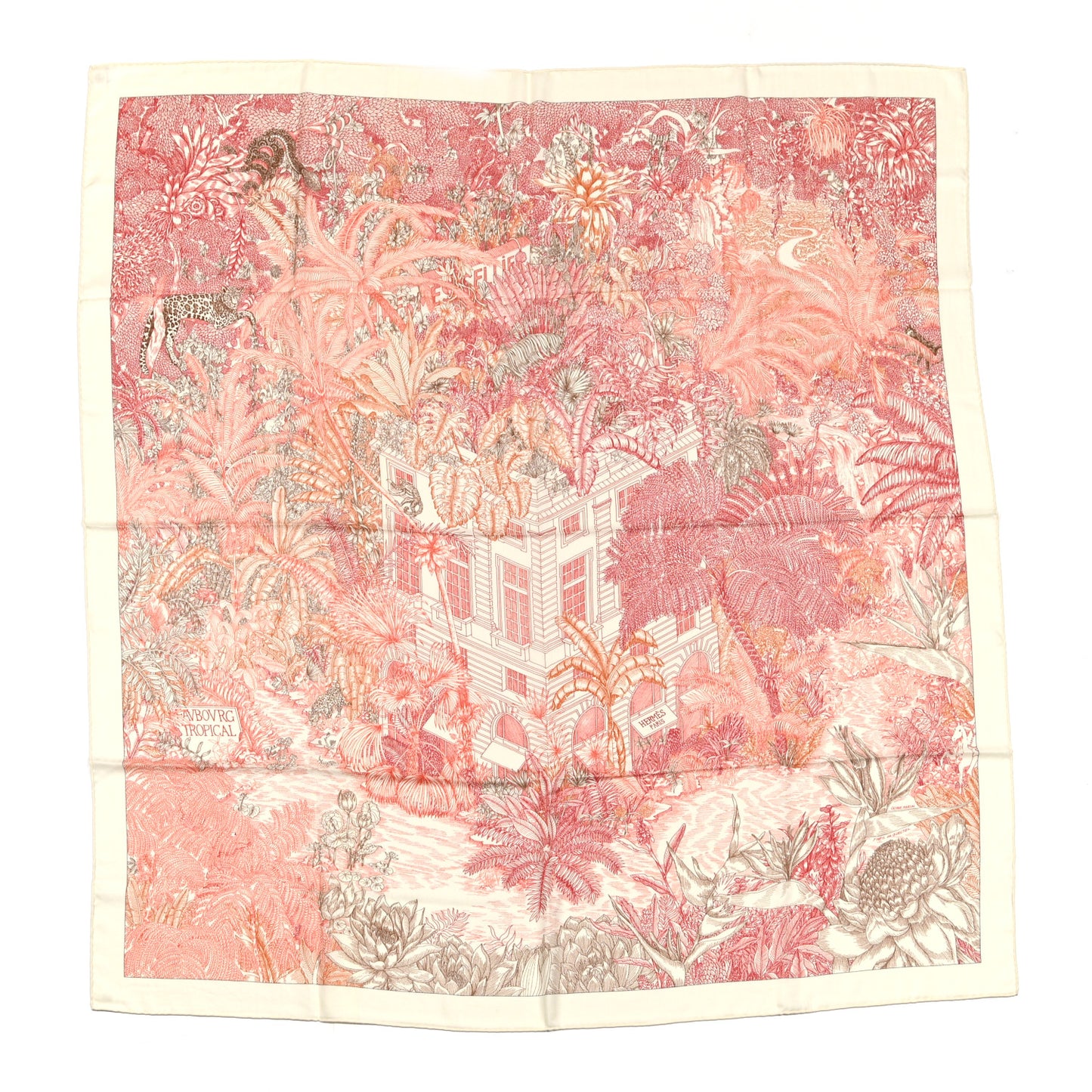 Cashmere Silk Faubourg Tropical Shawl 140 White Rouge Corail