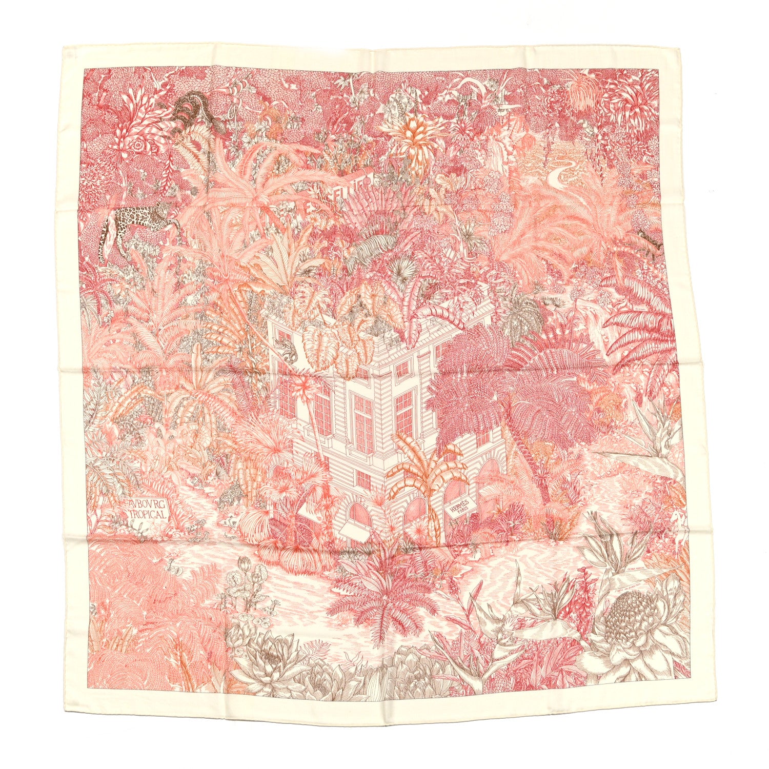 Hermes Cashmere Silk Faubourg Tropical Shawl 140 White Rouge Corail 1 of 6