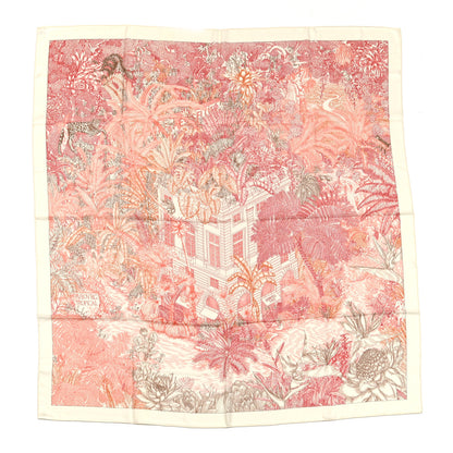 Hermes Cashmere Silk Faubourg Tropical Shawl 140 White Rouge Corail 1 of 6