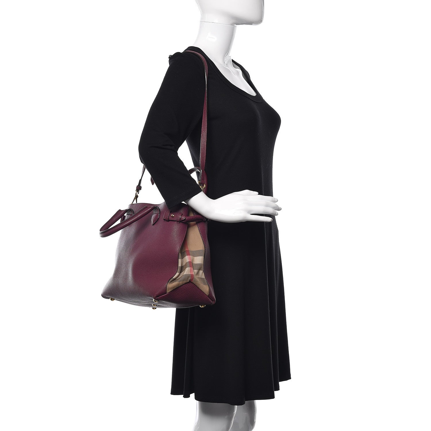 Burberry Grainy Calfskin House Check Medium Banner Tote Elderberry 3 of 16