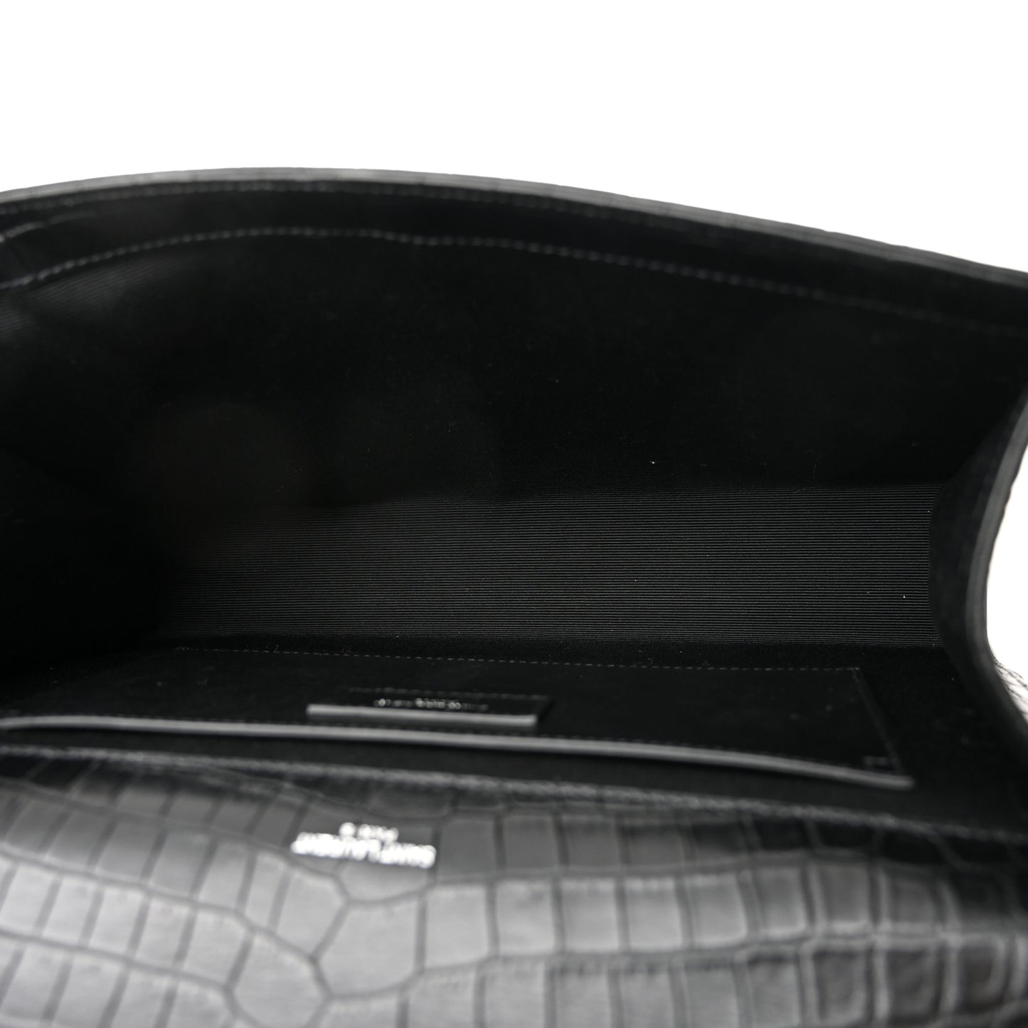 Calfskin Crocodile Embossed Large Classic Monogram Kate Satchel Black