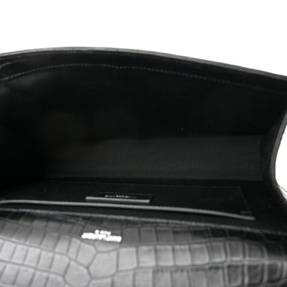 Saint Laurent Calfskin Crocodile Embossed Large Classic Monogram Kate Satchel Black 5 of 8