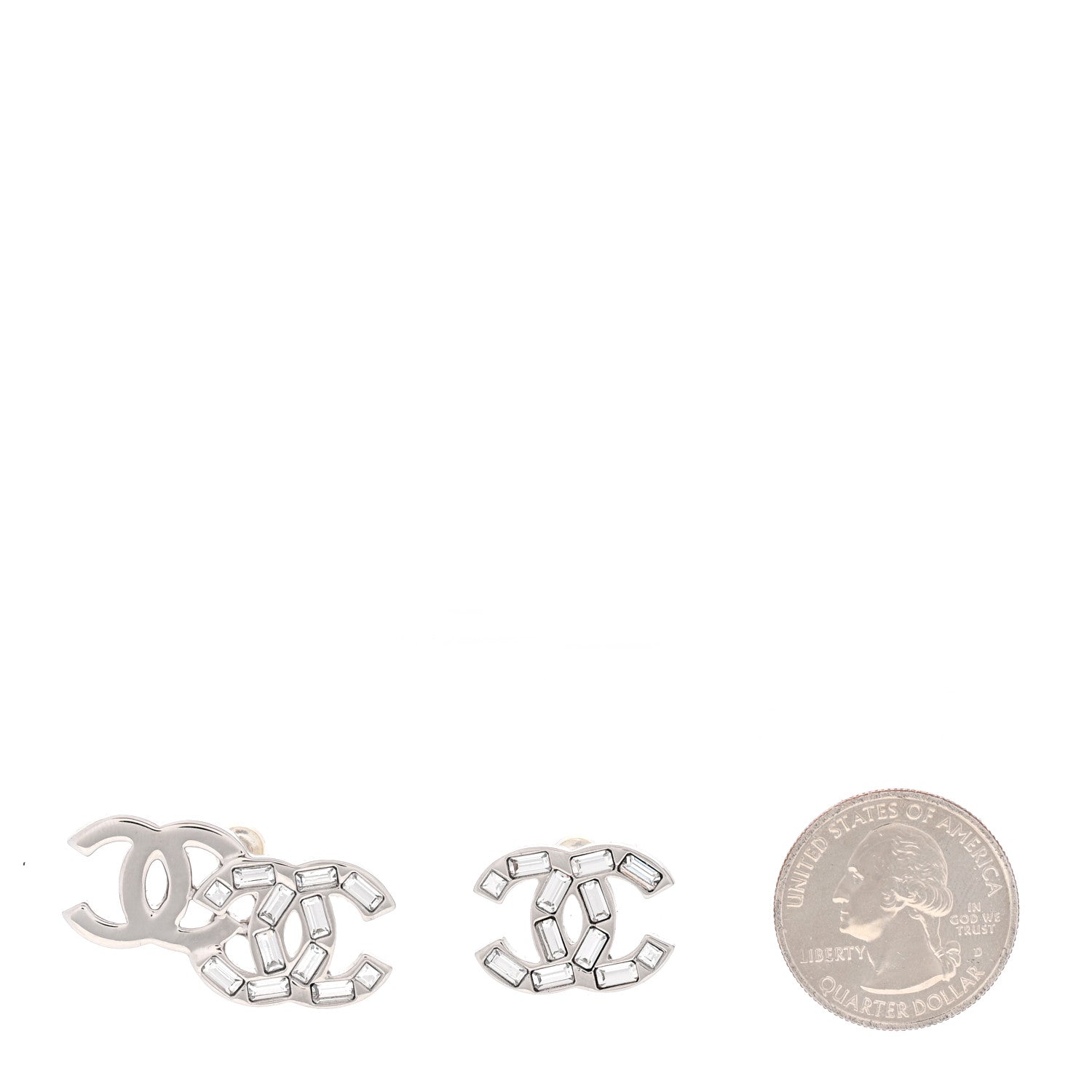 Chanel Baguette Crystal Double CC Earrings Silver 2 of 5