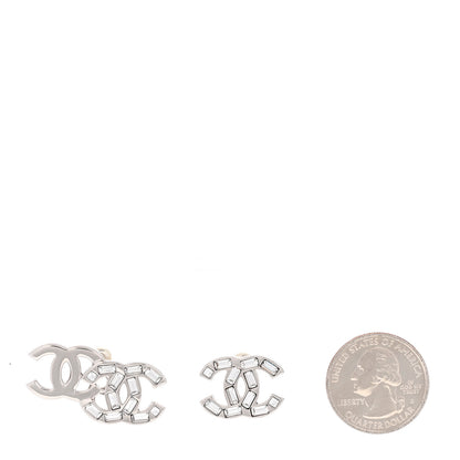 Chanel Baguette Crystal Double CC Earrings Silver 2 of 5
