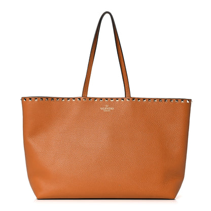 Valentino Garavani Grained Calfskin Rockstud Shoulder Tote Tan 1 of 11