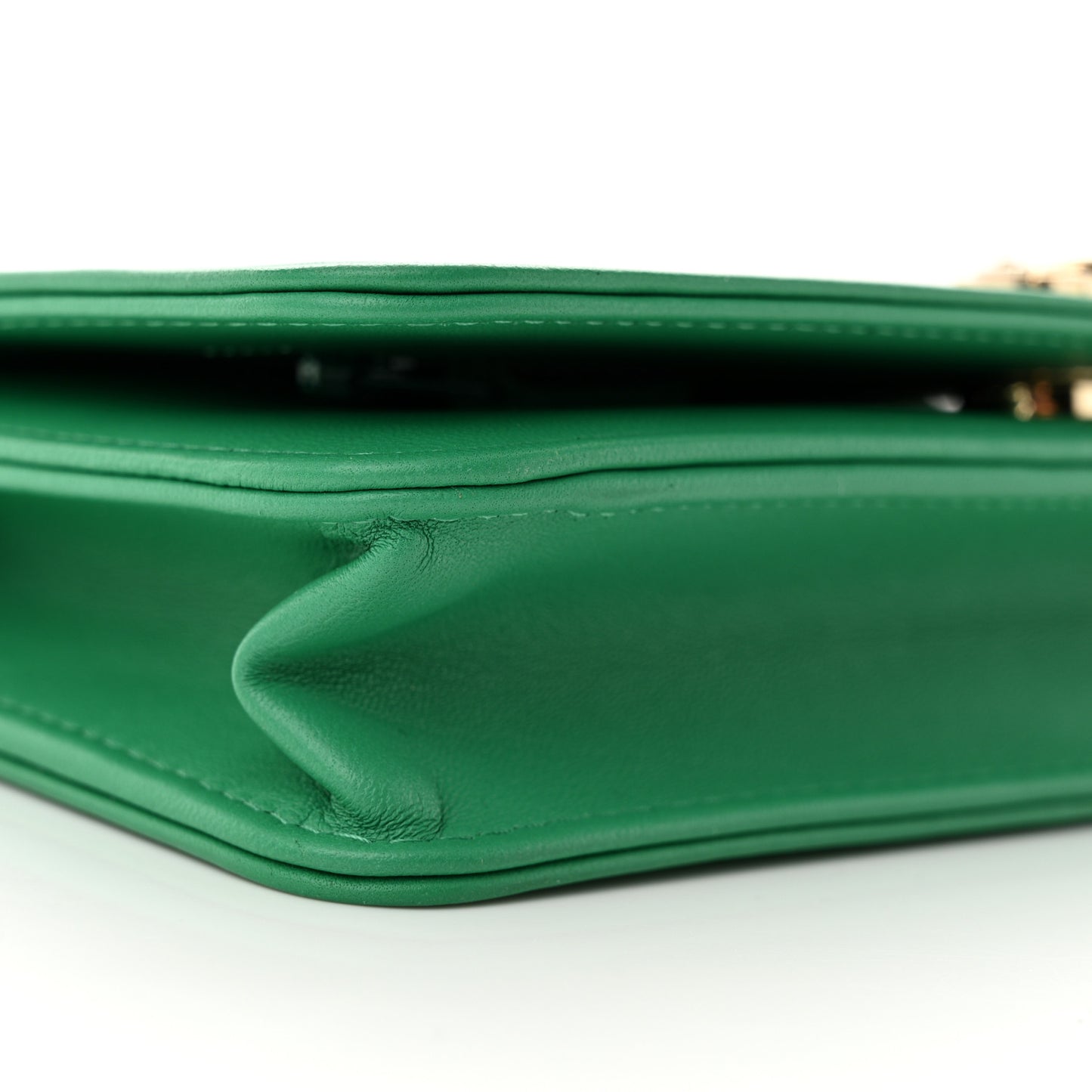 Lambskin Chevron Quilted Boy Wallet On Chain WOC Green