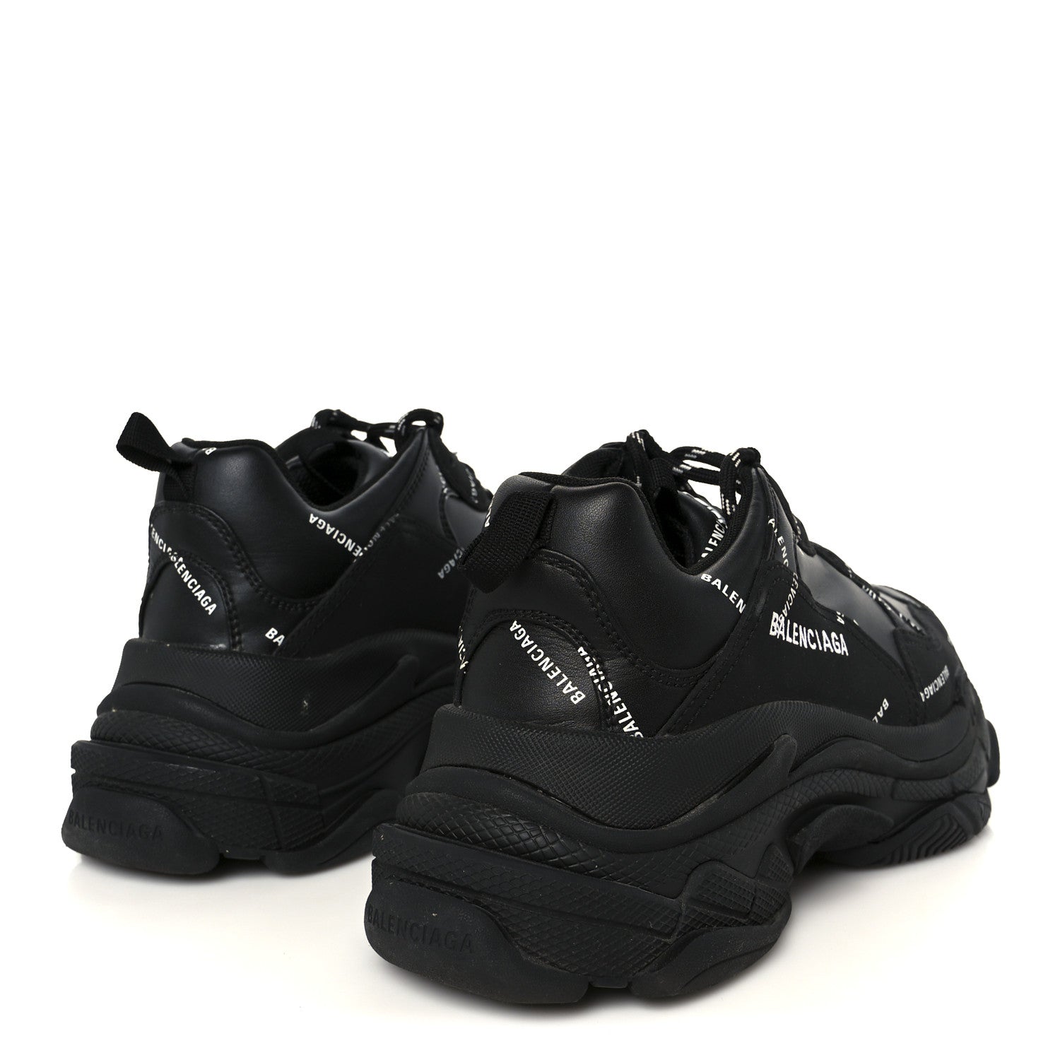 Balenciaga Technical Fabric Allover Logo Womens Triple S Sneakers 37 Black White 5 of 9