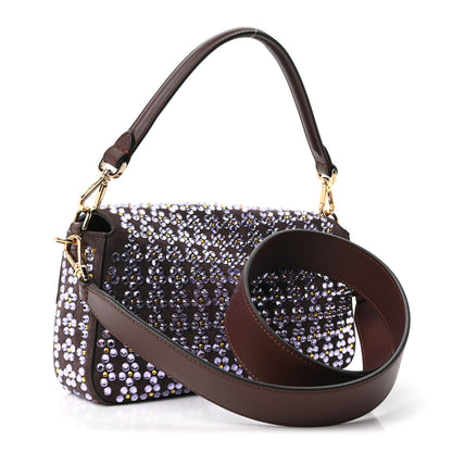 Fendi Suede Blooming Crystal Floral Baguette Mogano Anemone 3 of 11